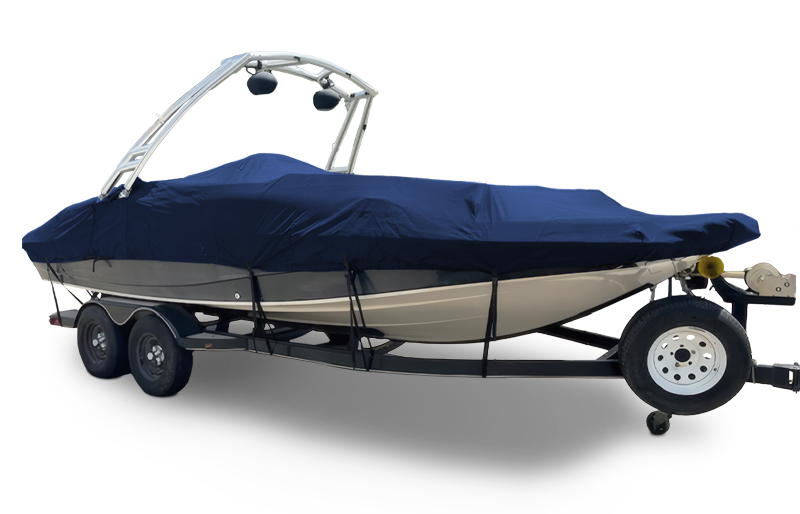 Deck Boat with Modern Tower Cover National Boat Covers Admiral Navy 800x514